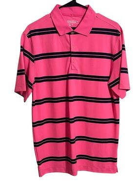 NIKE GOLF TOUR PERFORMANCE DRI FIT PINK/BLACK STRIPED POLO SZ MED EUC